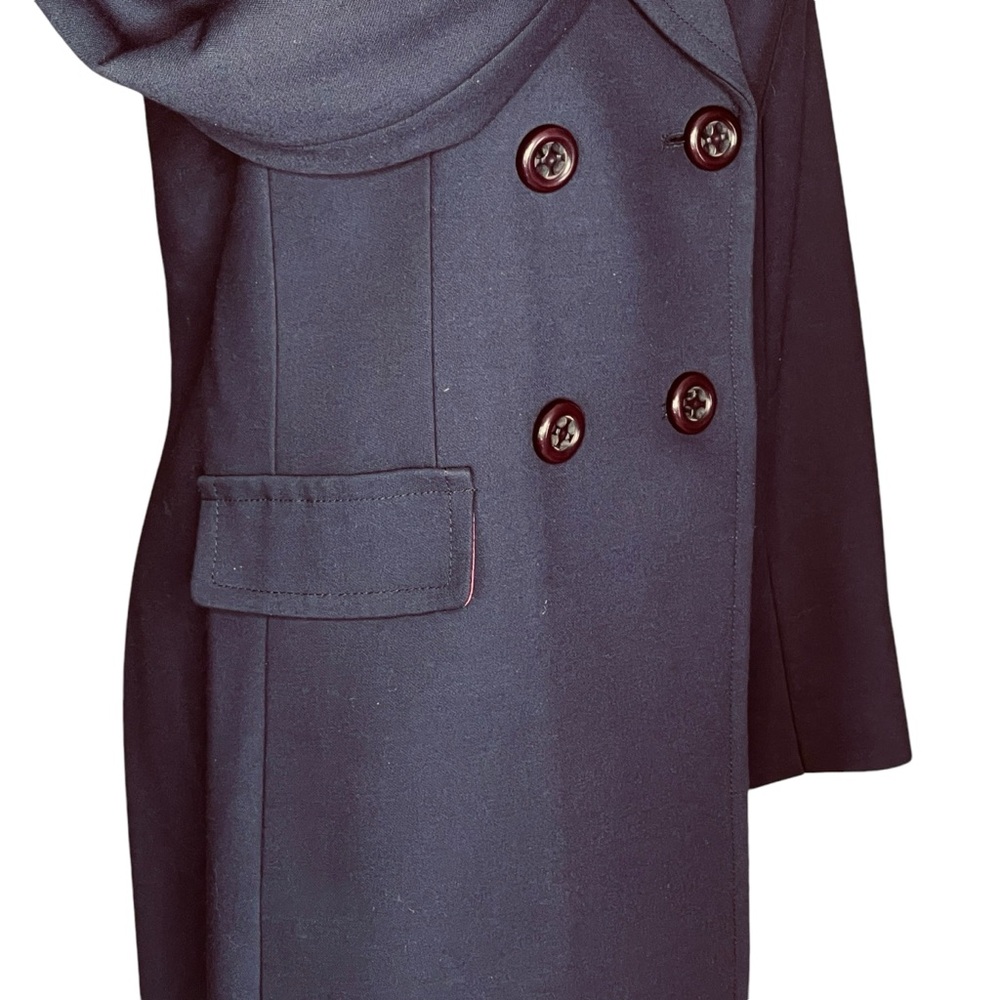 TRINA TURK Overcoat Double Breasted Wool Blend Navy Size 12 - Picture 5 of 14